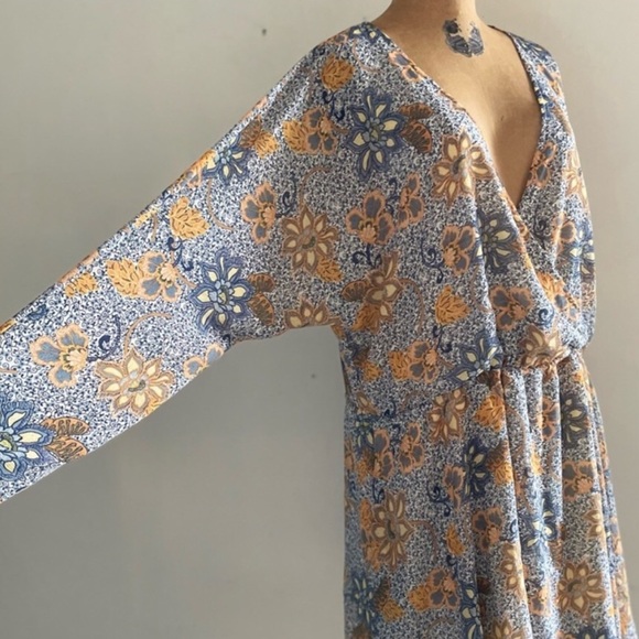 [Free People] Blue Mustard Paisley floral print Oversize Asymmetric Mini Dress. - Picture 14 of 15